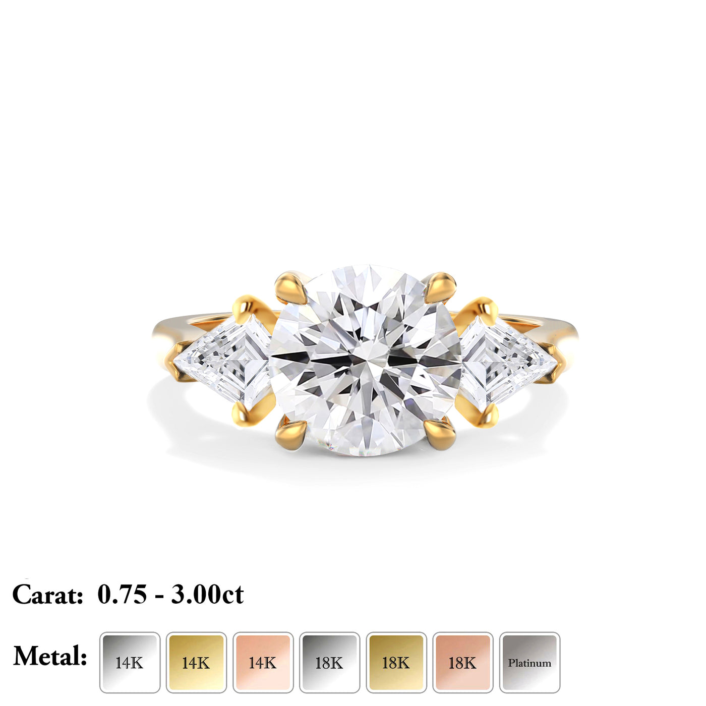 The Alice Ring - Trilogy with Kite Side Stones - Lab Grown Diamond