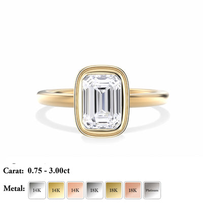 The Seville Ring - Bezel Set Cathedral Emerald Solitaire - Lab Grown Diamond