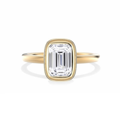 The Seville Ring - Bezel Set Cathedral Emerald Solitaire - Lab Grown Diamond