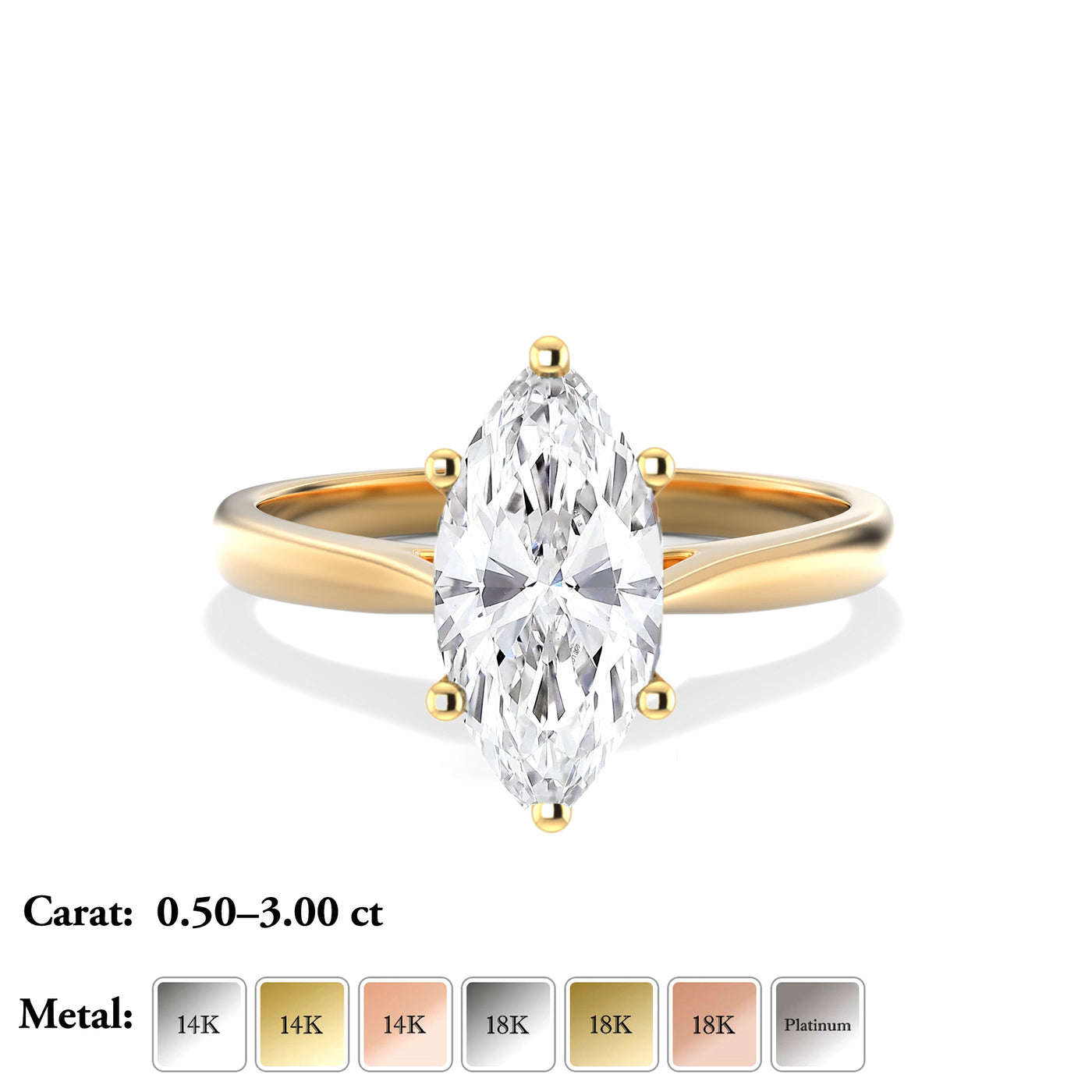 The Elena Ring - Cathedral Set Marquise Solitaire - Lab Grown Diamond