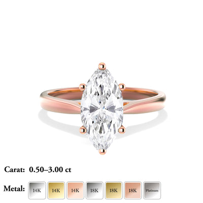 The Elena Ring - Cathedral Set Marquise Solitaire - Lab Grown Diamond