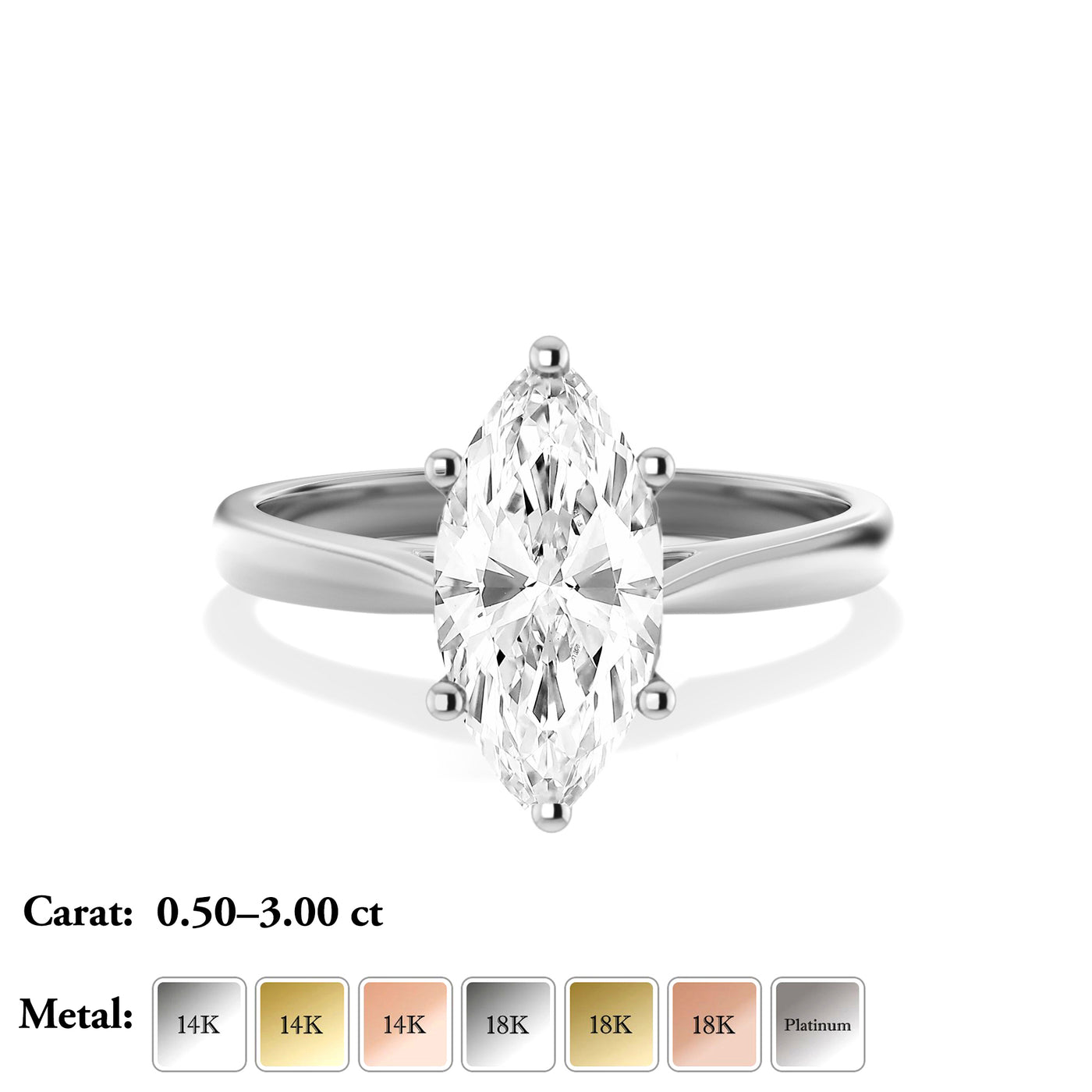 The Elena Ring - Cathedral Set Marquise Solitaire - Lab Grown Diamond