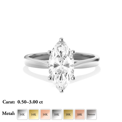 The Elena Ring - Cathedral Set Marquise Solitaire - Lab Grown Diamond