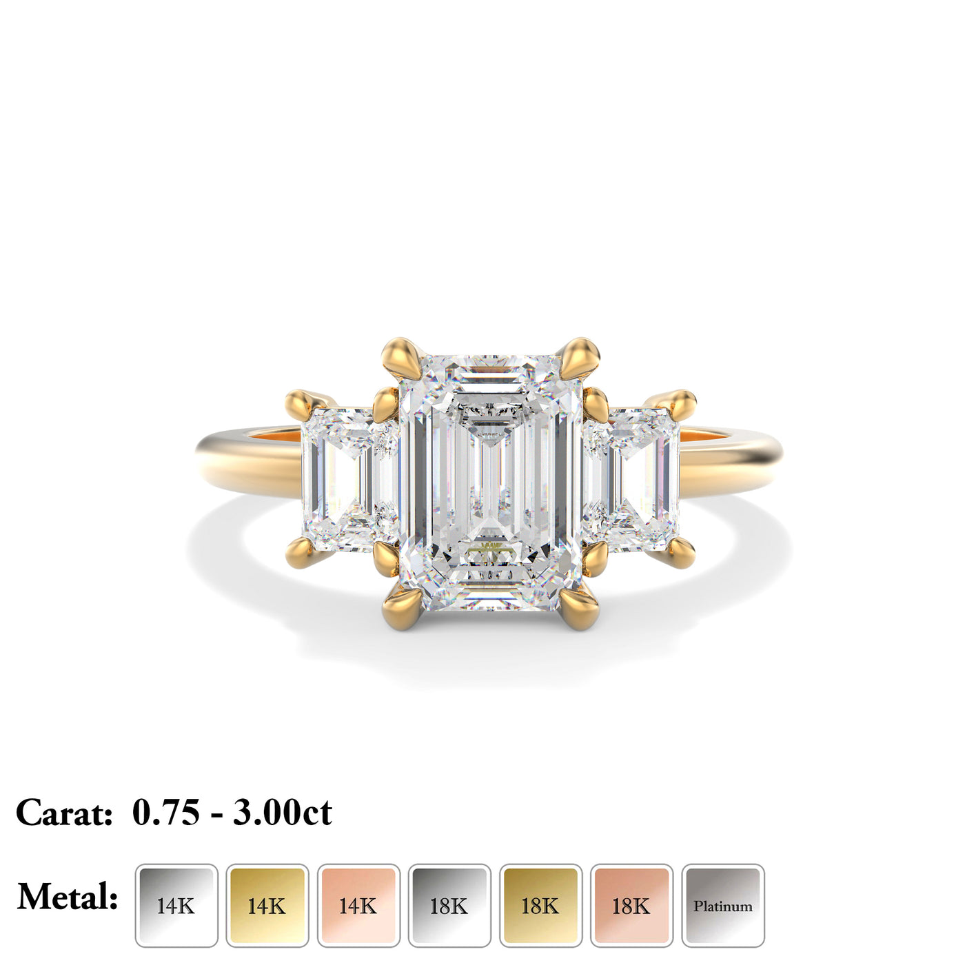 Three Stone Emerald Cut Lab-Grown Diamond Ring - Sophie