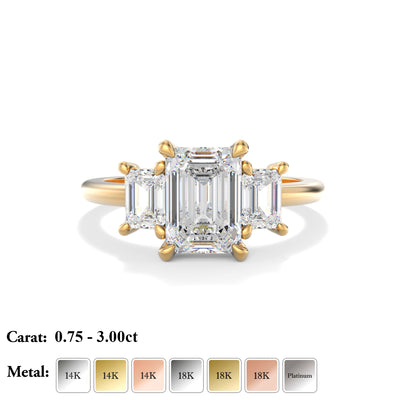 Three Stone Emerald Cut Lab-Grown Diamond Ring - Sophie