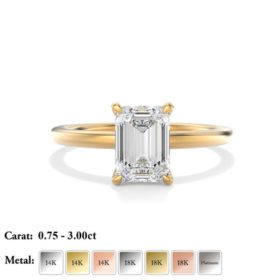The Venice Ring - Low Set Emerald Solitaire - Lab Grown Diamond