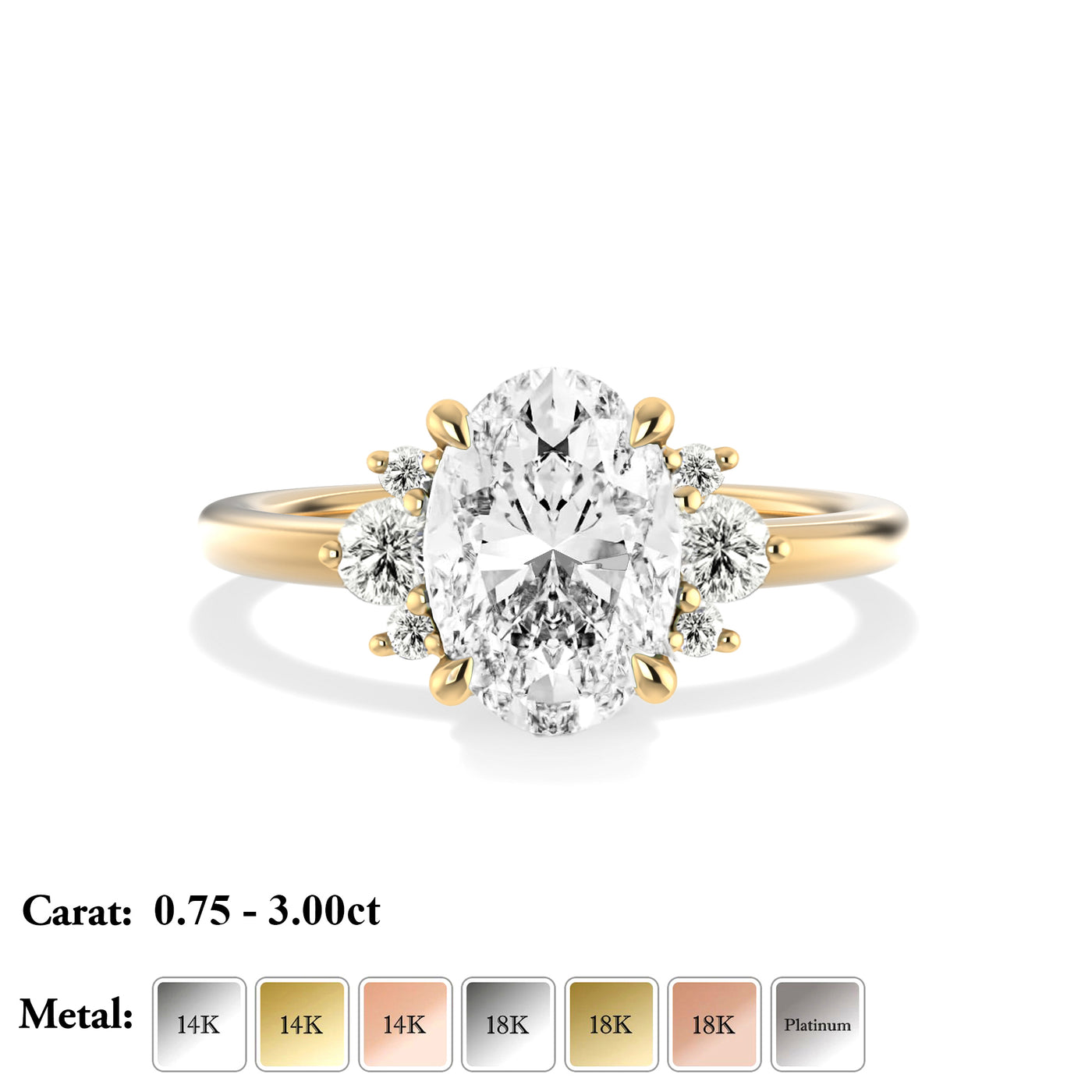 The Naomi Ring - Lab Grown Diamond with Side Stones