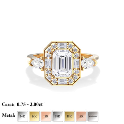 The Luna Ring - Emerald-Cut Vintage Engagement Ring