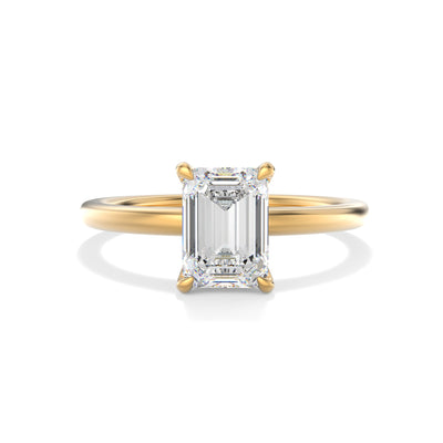 The Venice Ring - Low Set Emerald Solitaire - Lab Grown Diamond