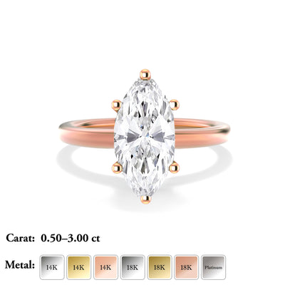 The Aria Ring - 6-Claw Marquise Solitaire - Lab Grown Diamond