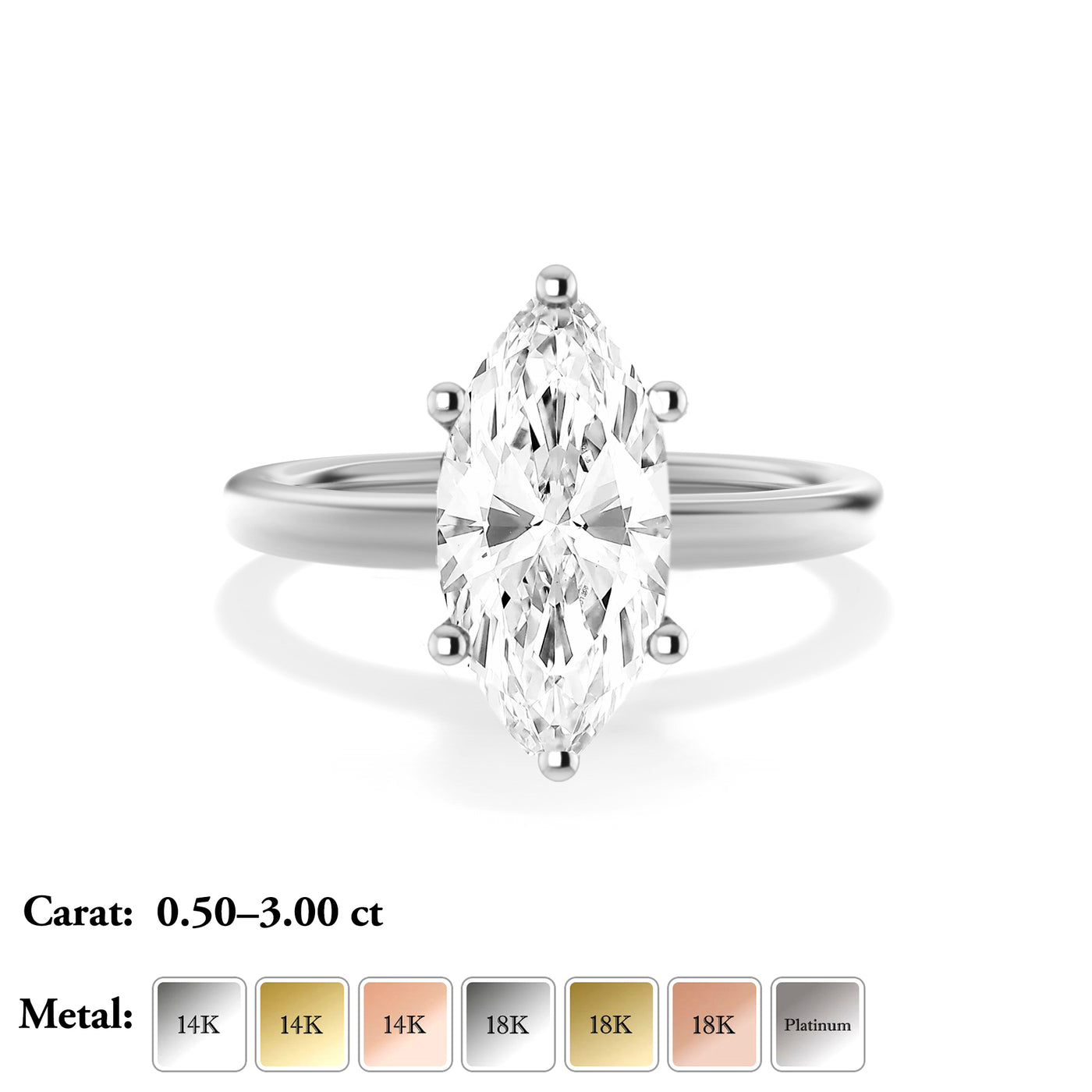 The Aria Ring - 6-Claw Marquise Solitaire - Lab Grown Diamond