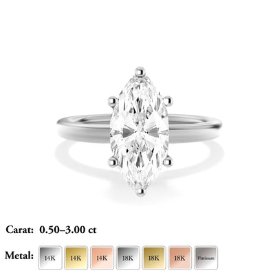 The Aria Ring - 6-Claw Marquise Solitaire - Lab Grown Diamond