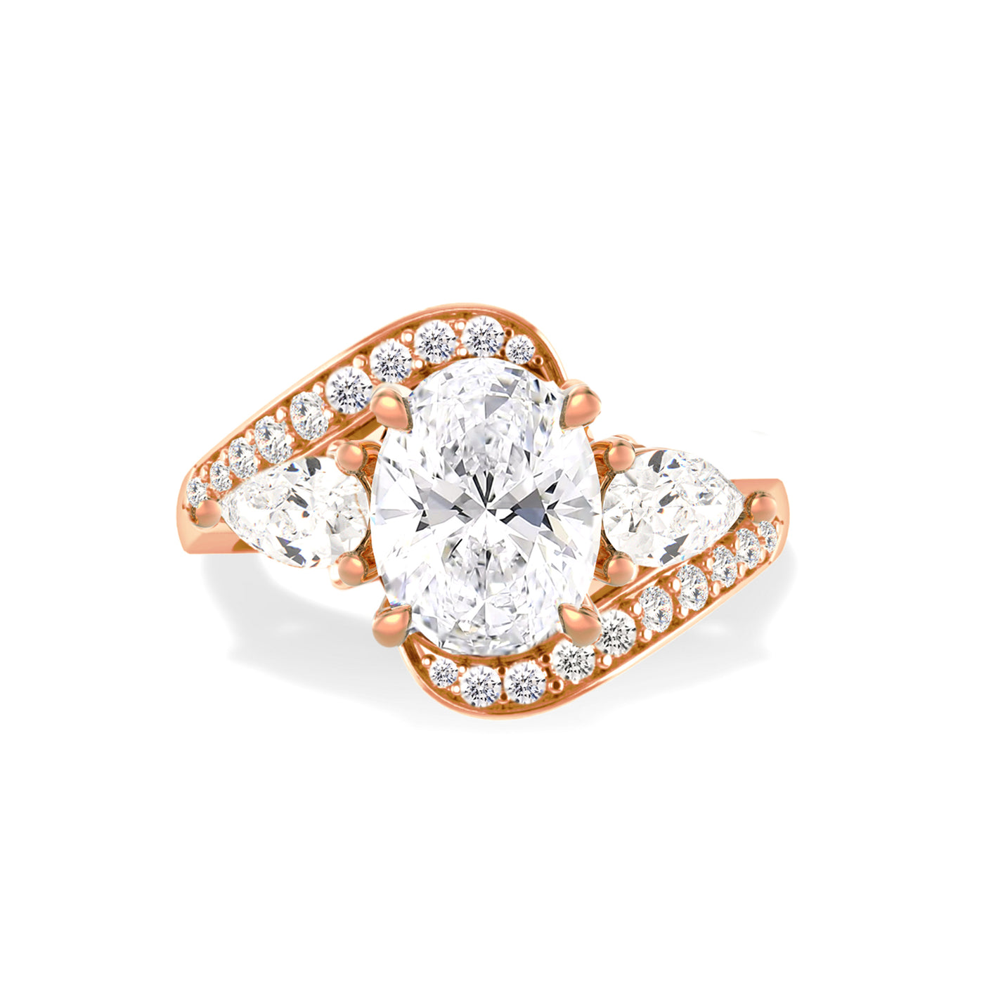 The Evelyn Ring - Oval Twisted Three Stone Diamond Engagement Ring