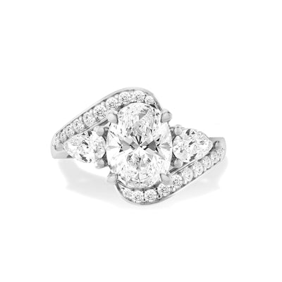 The Evelyn Ring - Oval Twisted Three Stone Diamond Engagement Ring