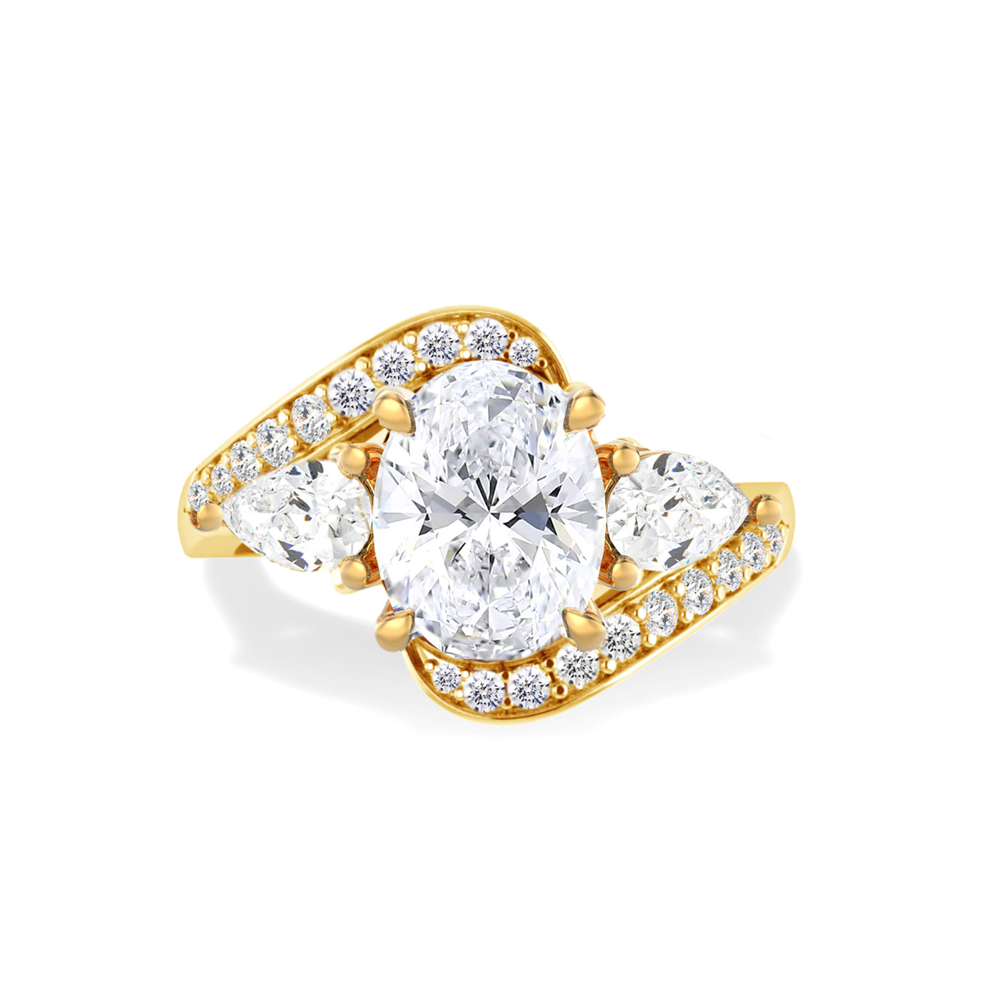 The Evelyn Ring - Oval Twisted Three Stone Diamond Engagement Ring