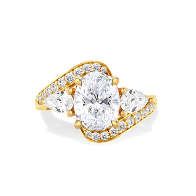 The Evelyn Ring - Oval Twisted Three Stone Diamond Engagement Ring