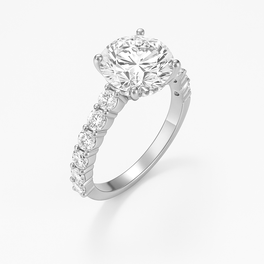 The Josephine Ring - Hidden Halo and Large Pave Band - Lab Grown Diamond
