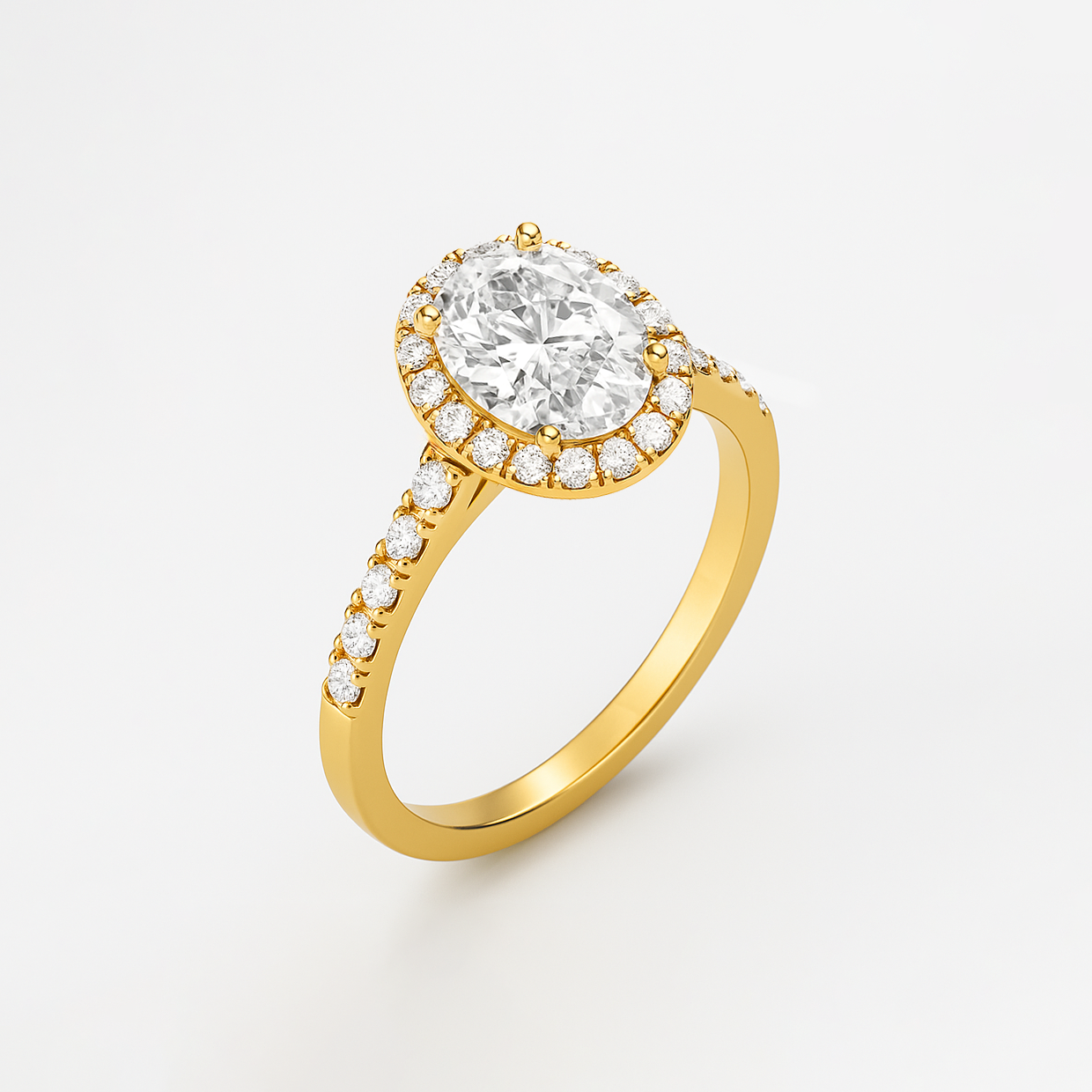 The Rosalie Ring – Oval Diamond Engagement Ring with Halo and Pave Band