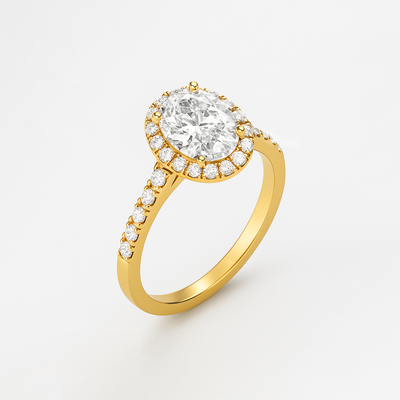 The Rosalie Ring – Oval Diamond Engagement Ring with Halo and Pave Band