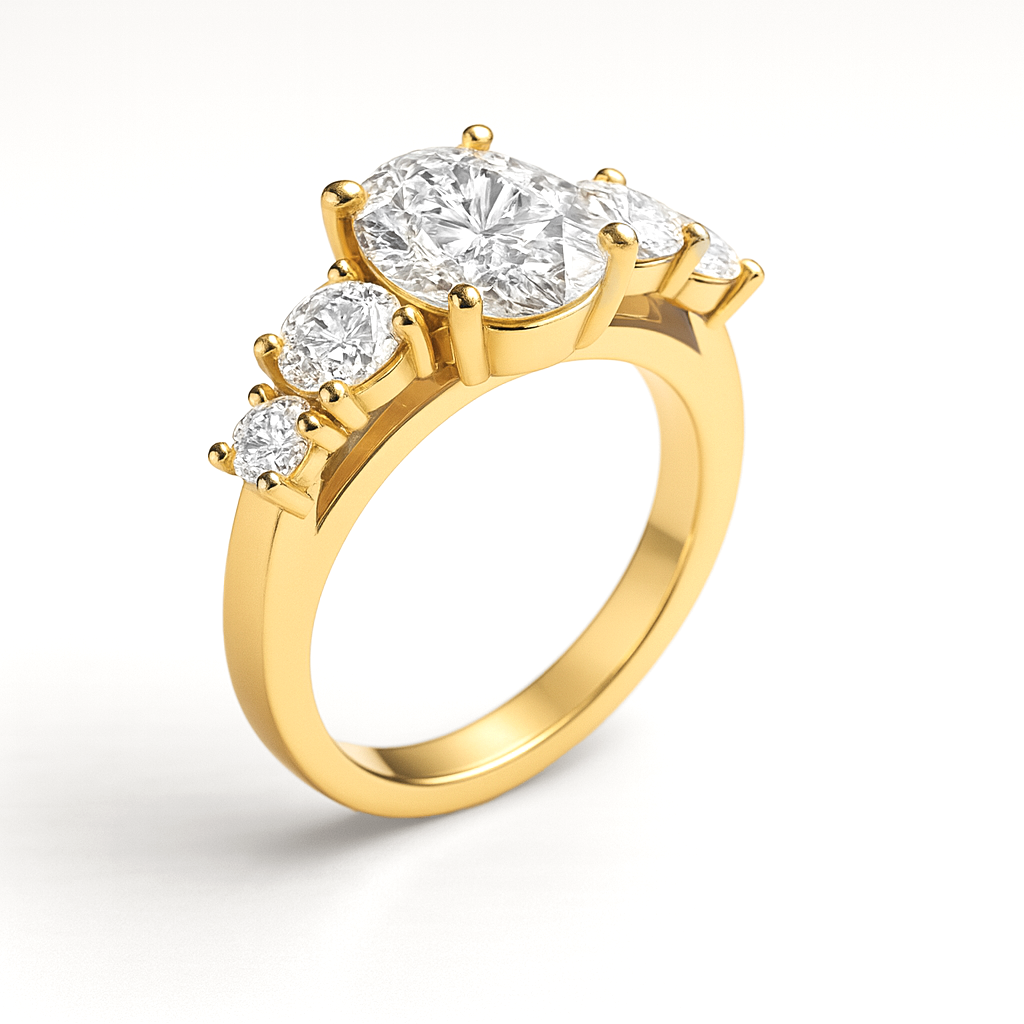 The Valerie Ring - Oval Cut Diamond with Side Stones