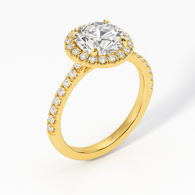 The Juliana Ring – Diamond Halo Solitaire with Pavé Shoulders