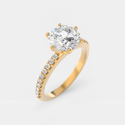 The Vera Ring - Lab Grown Diamond with 6-claws and Fine Pave Band