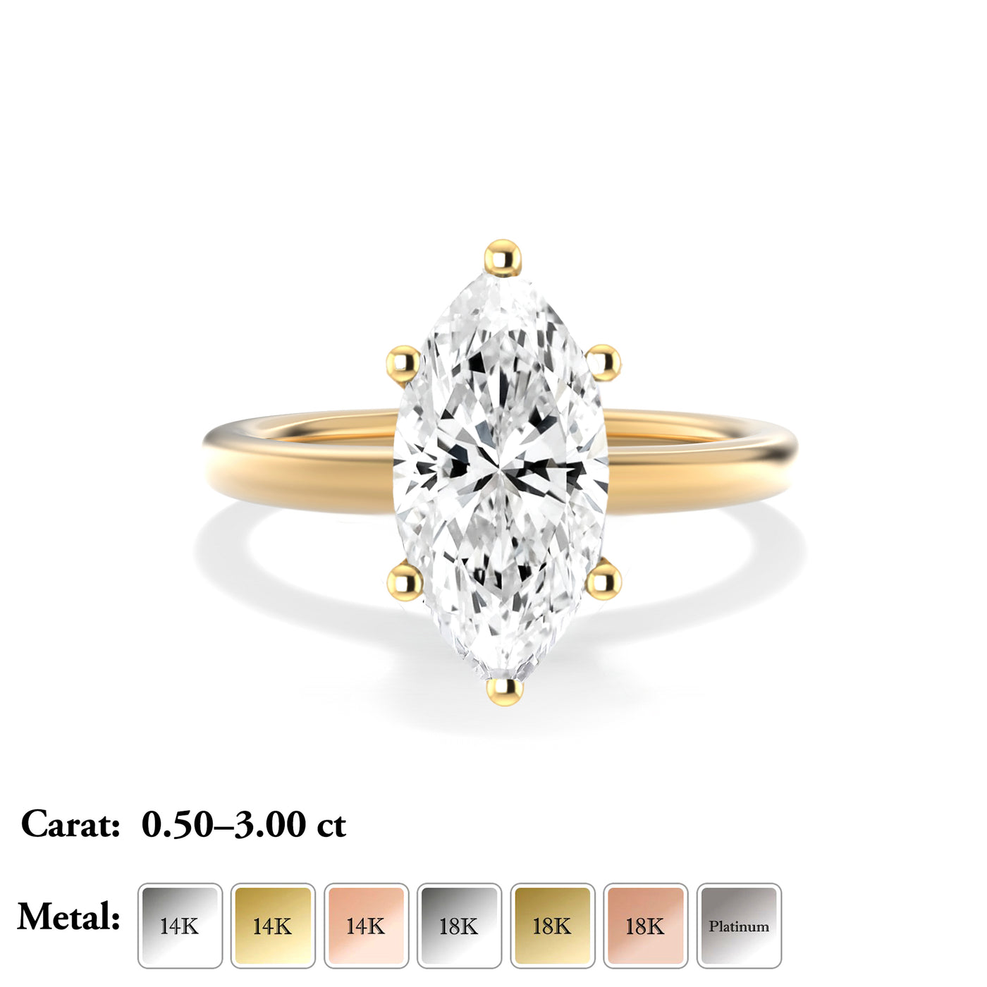 The Aria Ring - 6-Claw Marquise Solitaire - Lab Grown Diamond