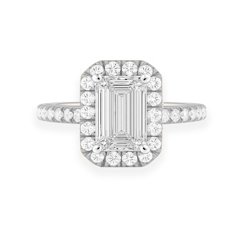 Emerald Lab Grown Diamond Halo Engagement Ring - Louise