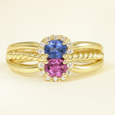 18K Yellow Gold Sapphire & Diamond Ring