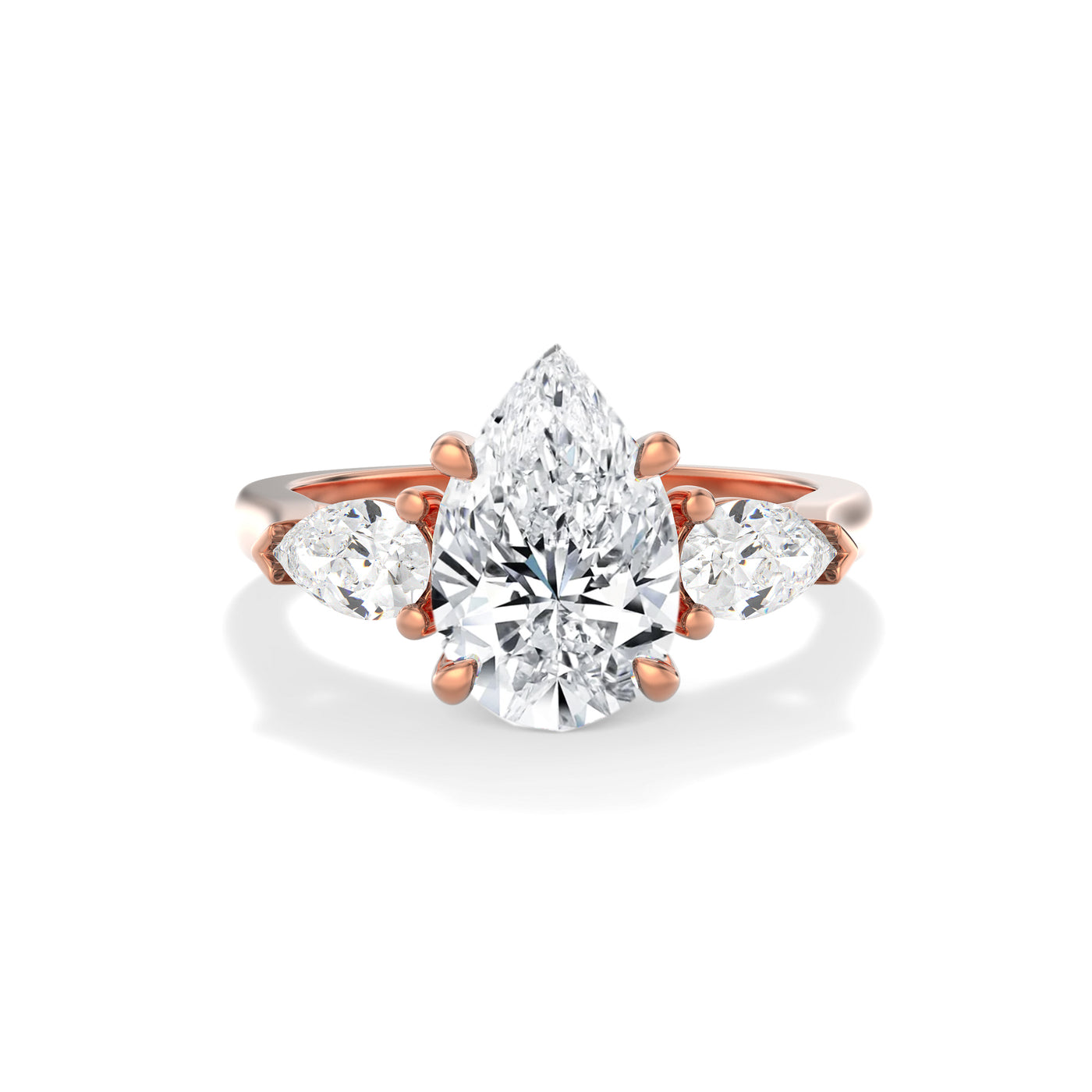 The Alexandra Ring - Lab Grown Diamond Trilogy With Pear Side Stones