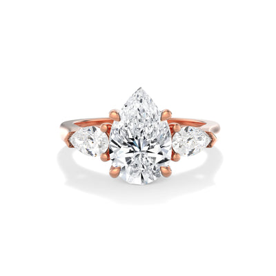 The Alexandra Ring - Lab Grown Diamond Trilogy With Pear Side Stones