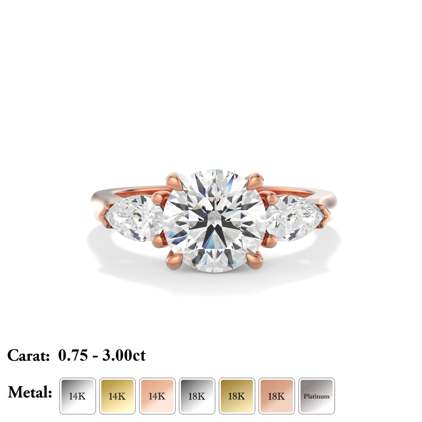 The Alexandra Ring - Lab Grown Diamond Trilogy With Pear Side Stones