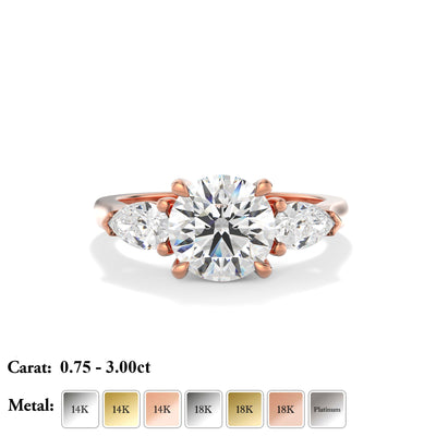 The Alexandra Ring - Lab Grown Diamond Trilogy With Pear Side Stones