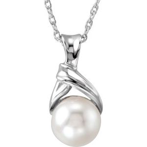 14K White Cultured White Akoya Pearl 18" Necklace