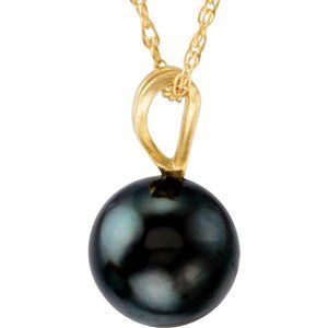 14K Yellow Cultured Black Akoya Pearl 18" Necklace