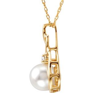 14K Yellow Cultured White Akoya Pearl & .03 CTW Natural Diamond 18" Necklace