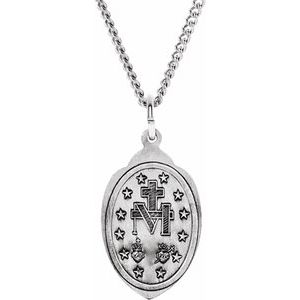 Sterling Silver 23x15 mm Oval Miraculous Medal 18" Necklace