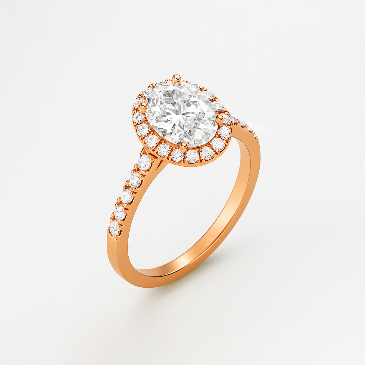 The Rosalie Ring – Oval Diamond Engagement Ring with Halo and Pave Band