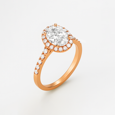 The Rosalie Ring – Oval Diamond Engagement Ring with Halo and Pave Band