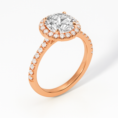 The Juliana Ring – Diamond Halo Solitaire with Pavé Shoulders