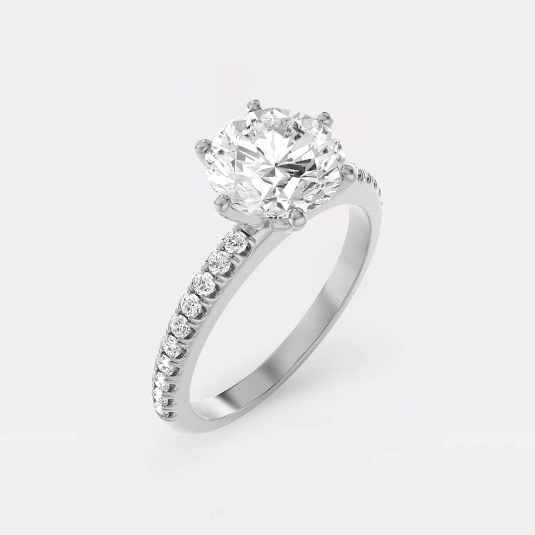 The Vera Ring - Lab Grown Diamond with 6-claws and Fine Pave Band