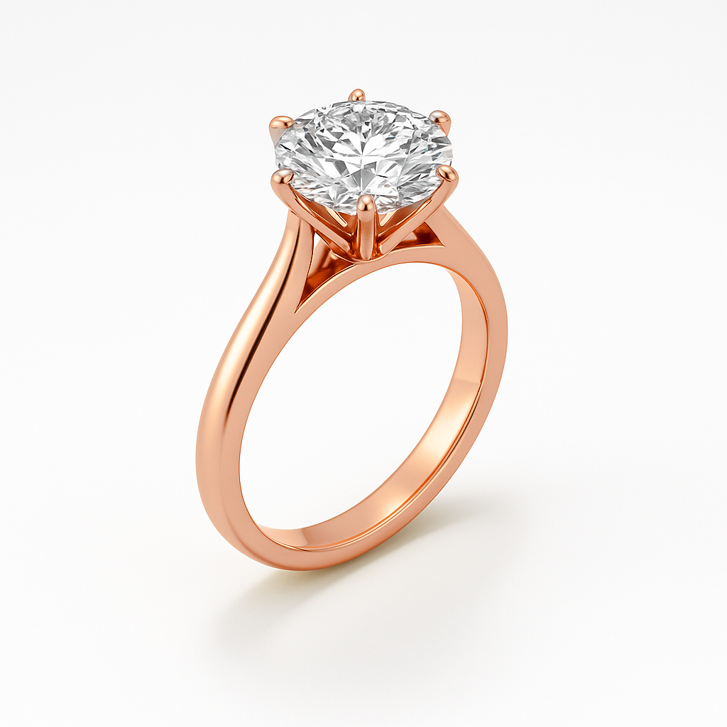 The Claudia Ring - 6 Claw Cathedral Round Solitaire - Lab Grown Diamond