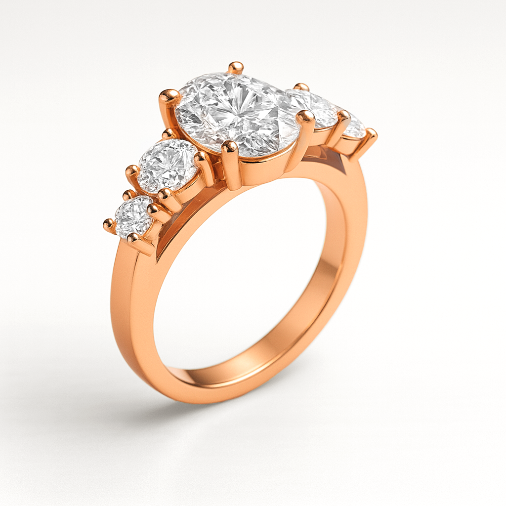 The Valerie Ring - Oval Cut Diamond with Side Stones