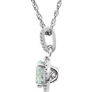 14K White Natural Aquamarine & 1/10 CTW Natural Diamond 18" Necklace