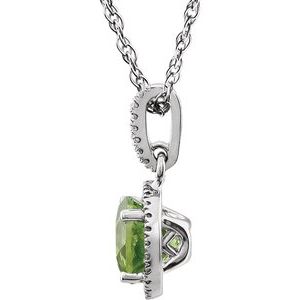 14K White Natural Peridot & 1/10 CTW Natural Diamond 18" Necklace