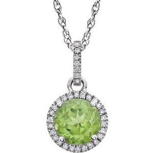 14K White Natural Peridot & 1/10 CTW Natural Diamond 18" Necklace