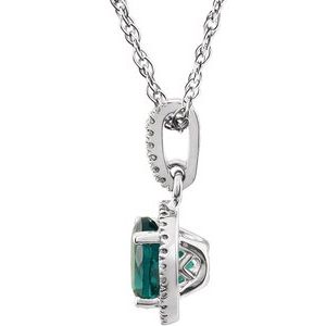 14K White Lab-Grown Emerald & 1/10 CTW Natural Diamond 18" Necklace