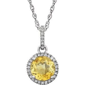 14K White Gold Natural Citrine & 0.1 CTW Natural Diamond 45cm Necklace