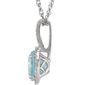 Sterling Silver 7 mm Natural Aquamarine & .015 CTW Natural Diamond 18" Necklace
