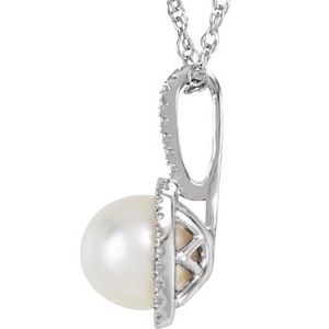 Sterling Silver 6.5-7 mm Cultured White Freshwater Pearl & .015 CTW Natural Diamond 18" Necklace